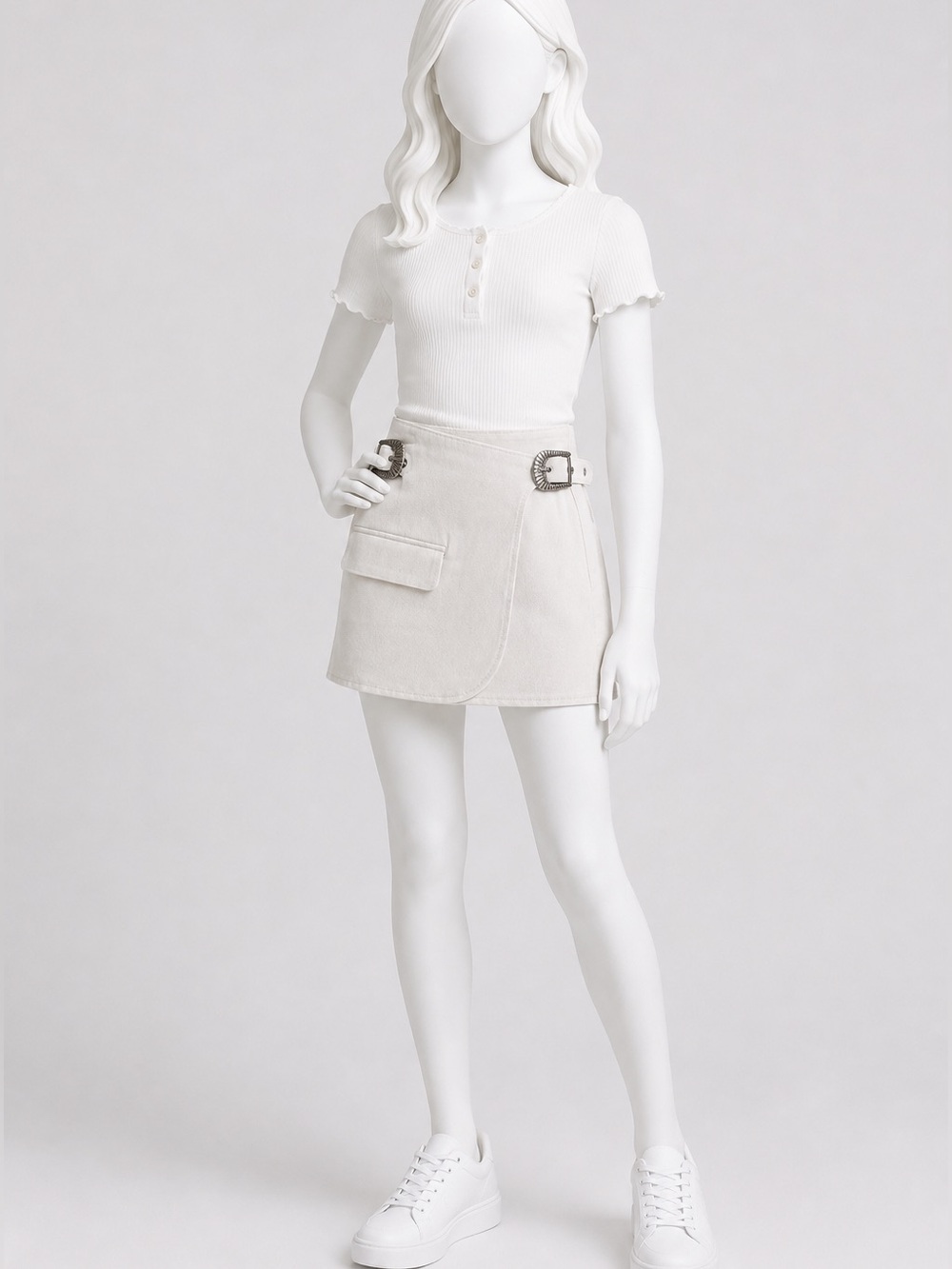 GB Girls Ivory Western Buckle Mini Skirt Size 8 NWT